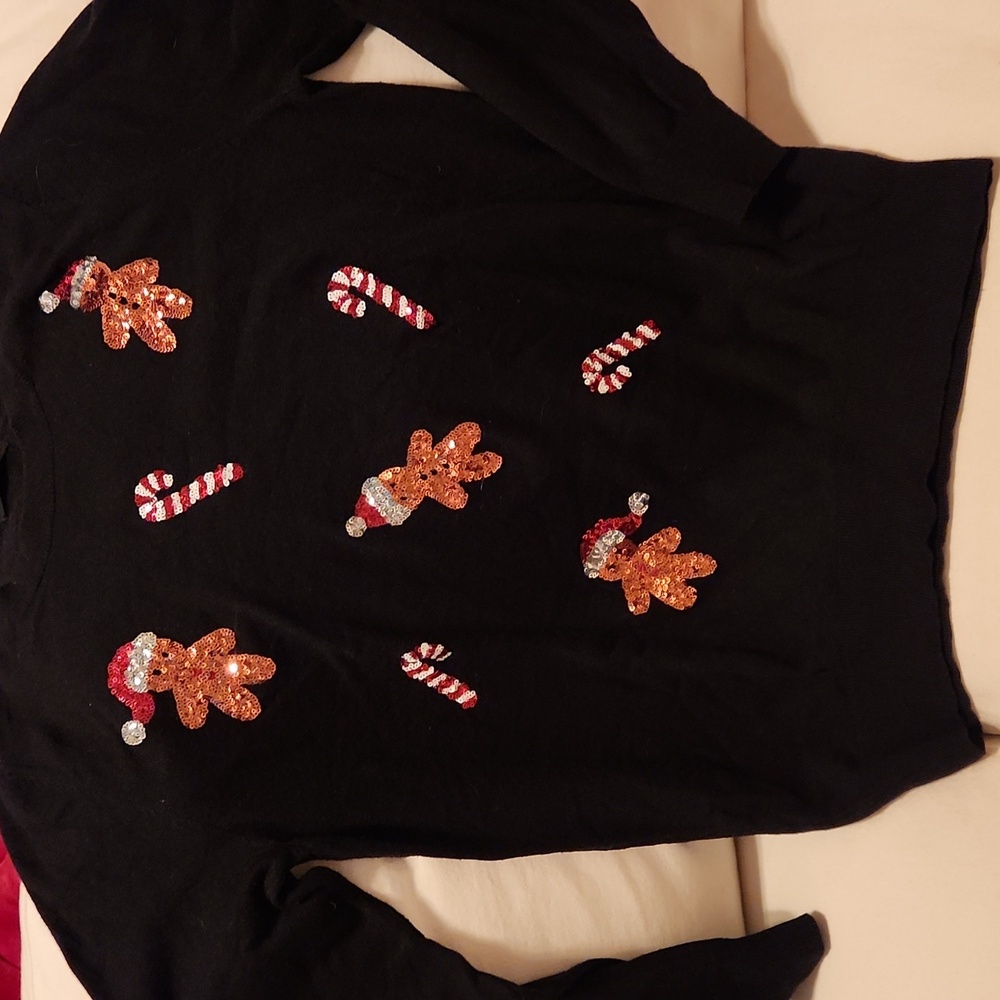 Christmas sweater gingerbread candy cane sequin